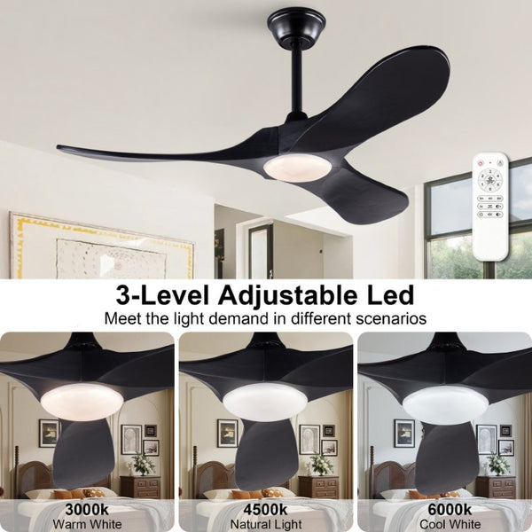 English Elm Hot 42 Inch Matte Black Ceiling Fan Solid Wood Blades Dimmable LED Remote Indoor Outdoor W2991P521209
