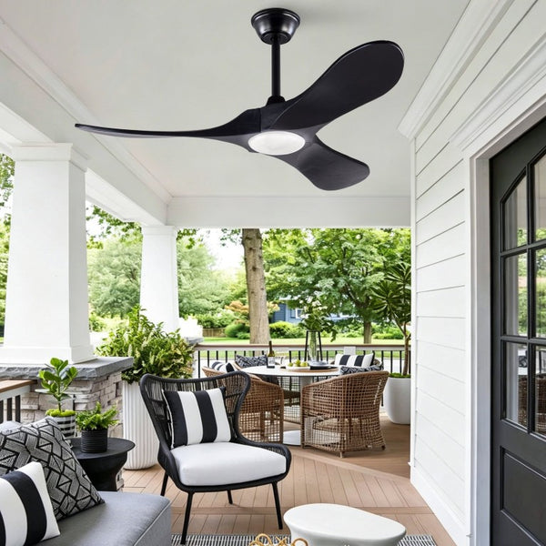 English Elm Hot 42 Inch Matte Black Ceiling Fan Solid Wood Blades Dimmable LED Remote Indoor Outdoor W2991P521209