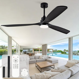 English Elm 70-Inch Matte Black Solid Wood Blade Ceiling Fan with Dimmable LED and Quiet DC Motor W2991P521210