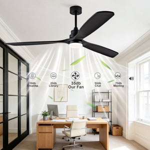 English Elm 70-Inch Matte Black Solid Wood Blade Ceiling Fan with Dimmable LED and Quiet DC Motor W2991P521210