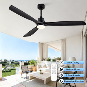 English Elm 70-Inch Matte Black Solid Wood Blade Ceiling Fan with Dimmable LED and Quiet DC Motor W2991P521210