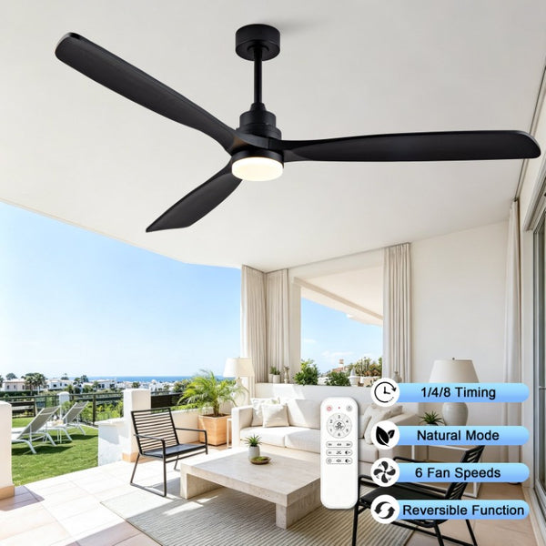 English Elm 70-Inch Matte Black Solid Wood Blade Ceiling Fan with Dimmable LED and Quiet DC Motor W2991P521210
