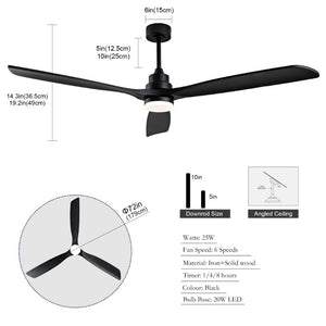 English Elm 70-Inch Matte Black Solid Wood Blade Ceiling Fan with Dimmable LED and Quiet DC Motor W2991P521210