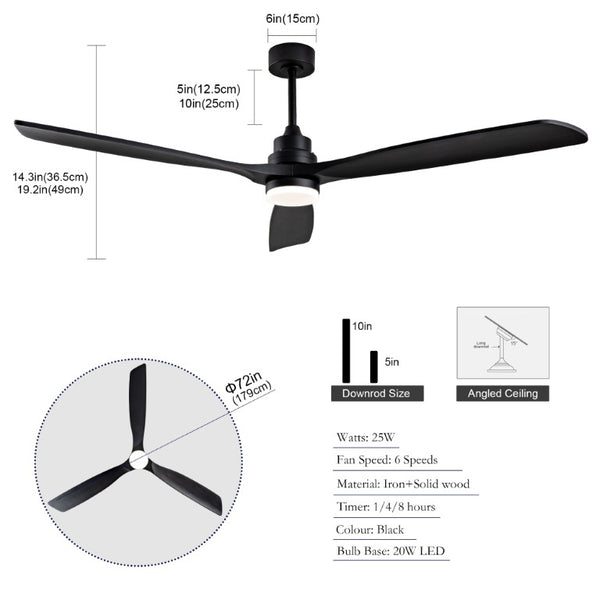 English Elm 70-Inch Matte Black Solid Wood Blade Ceiling Fan with Dimmable LED and Quiet DC Motor W2991P521210