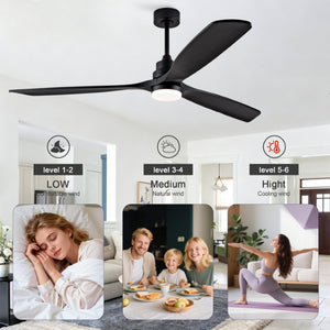 English Elm 70-Inch Matte Black Solid Wood Blade Ceiling Fan with Dimmable LED and Quiet DC Motor W2991P521210