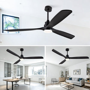 English Elm 70-Inch Matte Black Solid Wood Blade Ceiling Fan with Dimmable LED and Quiet DC Motor W2991P521210
