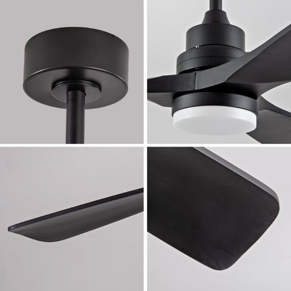 English Elm 70-Inch Matte Black Solid Wood Blade Ceiling Fan with Dimmable LED and Quiet DC Motor W2991P521210