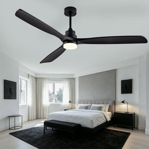English Elm 70-Inch Matte Black Solid Wood Blade Ceiling Fan with Dimmable LED and Quiet DC Motor W2991P521210