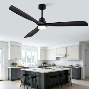 English Elm 70-Inch Matte Black Solid Wood Blade Ceiling Fan with Dimmable LED and Quiet DC Motor W2991P521210