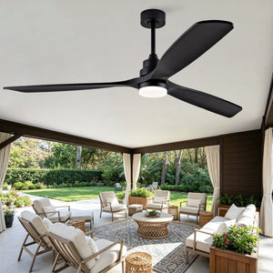 English Elm 70-Inch Matte Black Solid Wood Blade Ceiling Fan with Dimmable LED and Quiet DC Motor W2991P521210