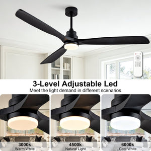 English Elm 70-Inch Matte Black Solid Wood Blade Ceiling Fan with Dimmable LED and Quiet DC Motor W2991P521210