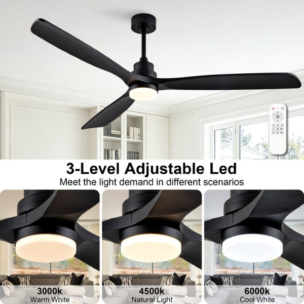 English Elm 70-Inch Matte Black Solid Wood Blade Ceiling Fan with Dimmable LED and Quiet DC Motor W2991P521210