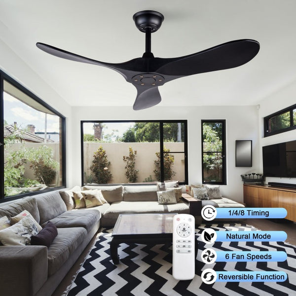 English Elm Hot 42 Inch Black Ceiling Fan with Wood Blades DC Motor Remote Six Speed Control W2991P521211