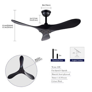 English Elm Hot 42 Inch Black Ceiling Fan with Wood Blades DC Motor Remote Six Speed Control W2991P521211