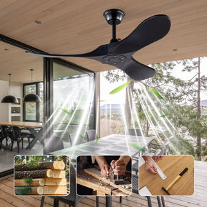 English Elm Hot 42 Inch Black Ceiling Fan with Wood Blades DC Motor Remote Six Speed Control W2991P521211