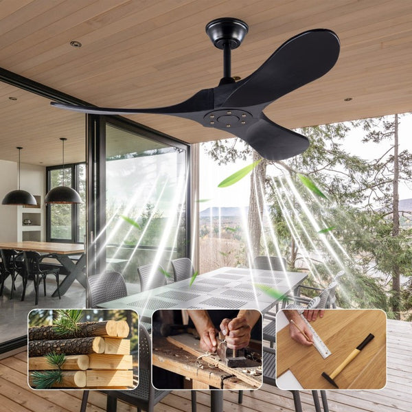 English Elm Hot 42 Inch Black Ceiling Fan with Wood Blades DC Motor Remote Six Speed Control W2991P521211