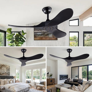 English Elm Hot 42 Inch Black Ceiling Fan with Wood Blades DC Motor Remote Six Speed Control W2991P521211