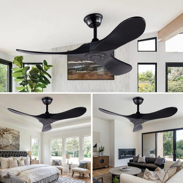 English Elm Hot 42 Inch Black Ceiling Fan with Wood Blades DC Motor Remote Six Speed Control W2991P521211