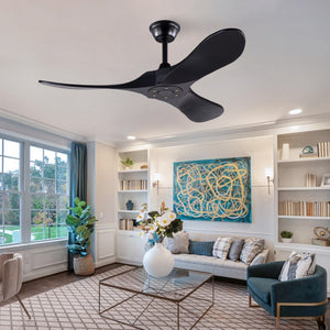 English Elm Hot 42 Inch Black Ceiling Fan with Wood Blades DC Motor Remote Six Speed Control W2991P521211