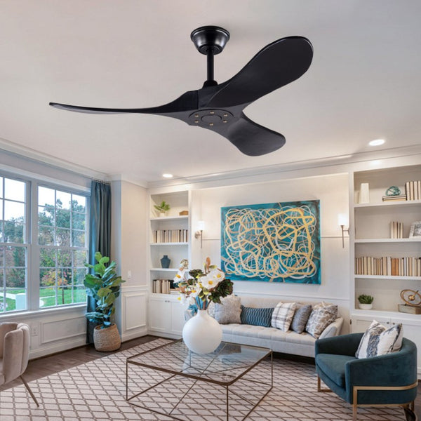 English Elm Hot 42 Inch Black Ceiling Fan with Wood Blades DC Motor Remote Six Speed Control W2991P521211