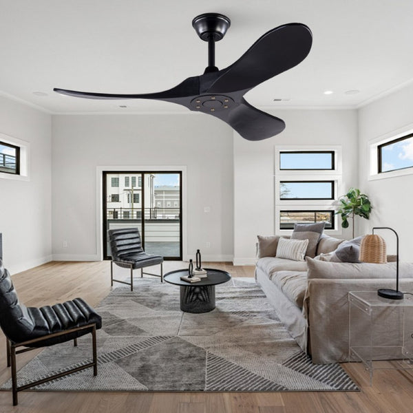 English Elm Hot 42 Inch Black Ceiling Fan with Wood Blades DC Motor Remote Six Speed Control W2991P521211