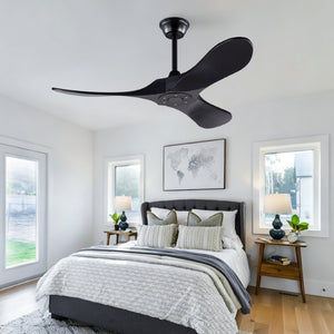 English Elm Hot 42 Inch Black Ceiling Fan with Wood Blades DC Motor Remote Six Speed Control W2991P521211