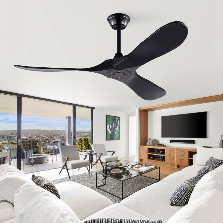 English Elm Hot 52 Inch Black Ceiling Fan with Solid Wood Blades Remote and Six Speed Control W2991P521212
