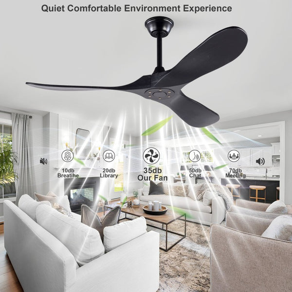 English Elm Hot 52 Inch Black Ceiling Fan with Solid Wood Blades Remote and Six Speed Control W2991P521212