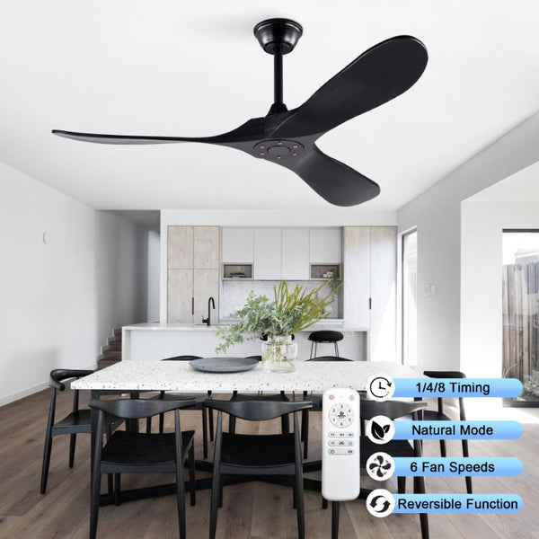 English Elm Hot 52 Inch Black Ceiling Fan with Solid Wood Blades Remote and Six Speed Control W2991P521212