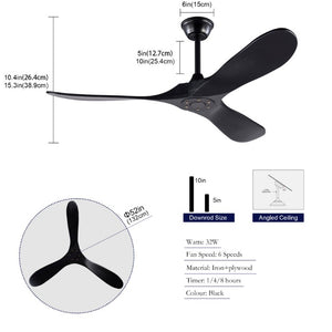 English Elm Hot 52 Inch Black Ceiling Fan with Solid Wood Blades Remote and Six Speed Control W2991P521212