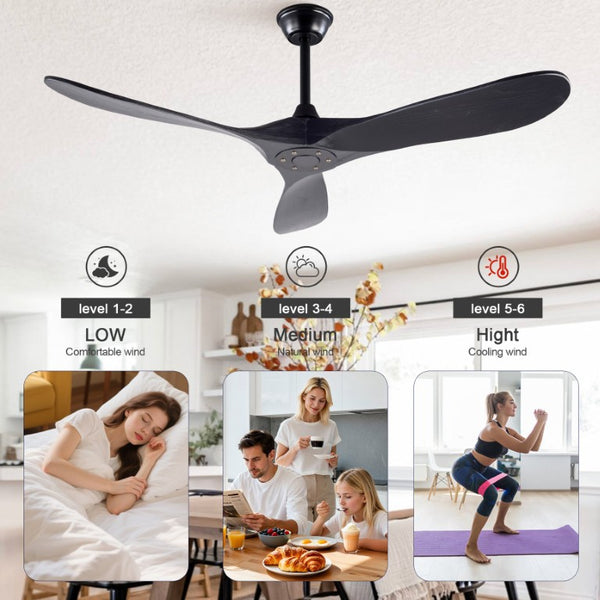 English Elm Hot 52 Inch Black Ceiling Fan with Solid Wood Blades Remote and Six Speed Control W2991P521212