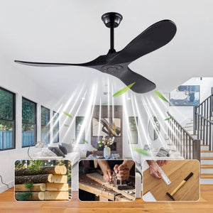 English Elm Hot 52 Inch Black Ceiling Fan with Solid Wood Blades Remote and Six Speed Control W2991P521212