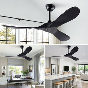 English Elm Hot 52 Inch Black Ceiling Fan with Solid Wood Blades Remote and Six Speed Control W2991P521212