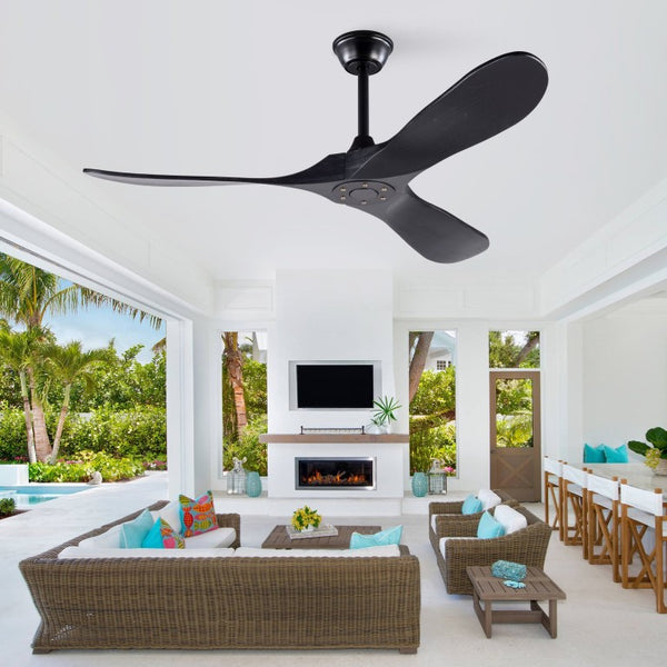English Elm Hot 52 Inch Black Ceiling Fan with Solid Wood Blades Remote and Six Speed Control W2991P521212