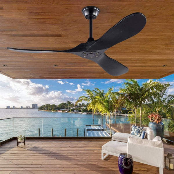 English Elm Hot 52 Inch Black Ceiling Fan with Solid Wood Blades Remote and Six Speed Control W2991P521212