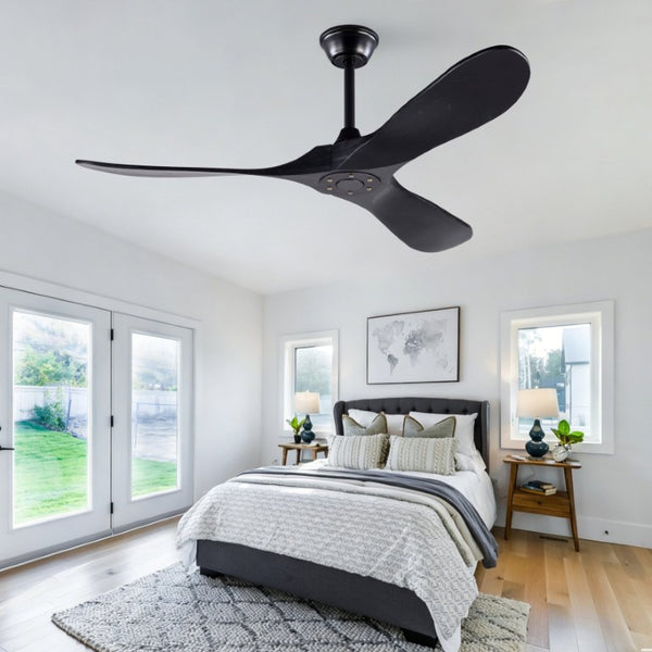 English Elm Hot 52 Inch Black Ceiling Fan with Solid Wood Blades Remote and Six Speed Control W2991P521212