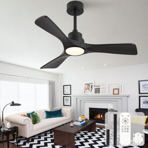 English Elm 42-Inch Matte Black Propeller Ceiling Fan with DC Copper Motor and Smart LED Dimming W2991P521213