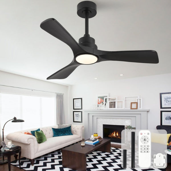 English Elm 42-Inch Matte Black Propeller Ceiling Fan with DC Copper Motor and Smart LED Dimming W2991P521213