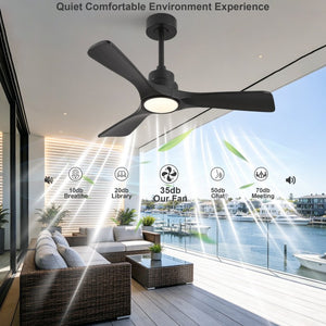 English Elm 42-Inch Matte Black Propeller Ceiling Fan with DC Copper Motor and Smart LED Dimming W2991P521213