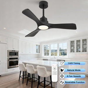 English Elm 42-Inch Matte Black Propeller Ceiling Fan with DC Copper Motor and Smart LED Dimming W2991P521213