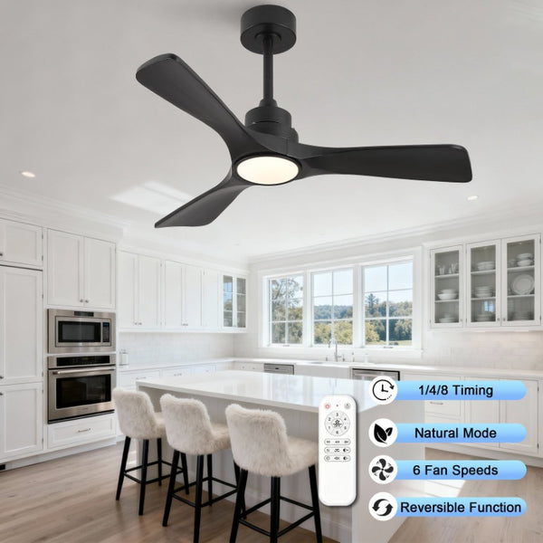 English Elm 42-Inch Matte Black Propeller Ceiling Fan with DC Copper Motor and Smart LED Dimming W2991P521213