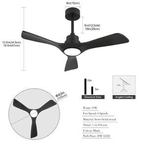 English Elm 42-Inch Matte Black Propeller Ceiling Fan with DC Copper Motor and Smart LED Dimming W2991P521213