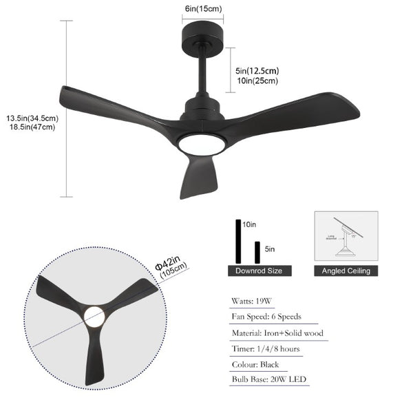 English Elm 42-Inch Matte Black Propeller Ceiling Fan with DC Copper Motor and Smart LED Dimming W2991P521213
