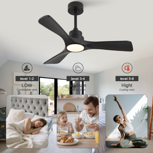 English Elm 42-Inch Matte Black Propeller Ceiling Fan with DC Copper Motor and Smart LED Dimming W2991P521213