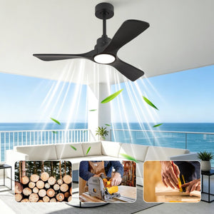 English Elm 42-Inch Matte Black Propeller Ceiling Fan with DC Copper Motor and Smart LED Dimming W2991P521213