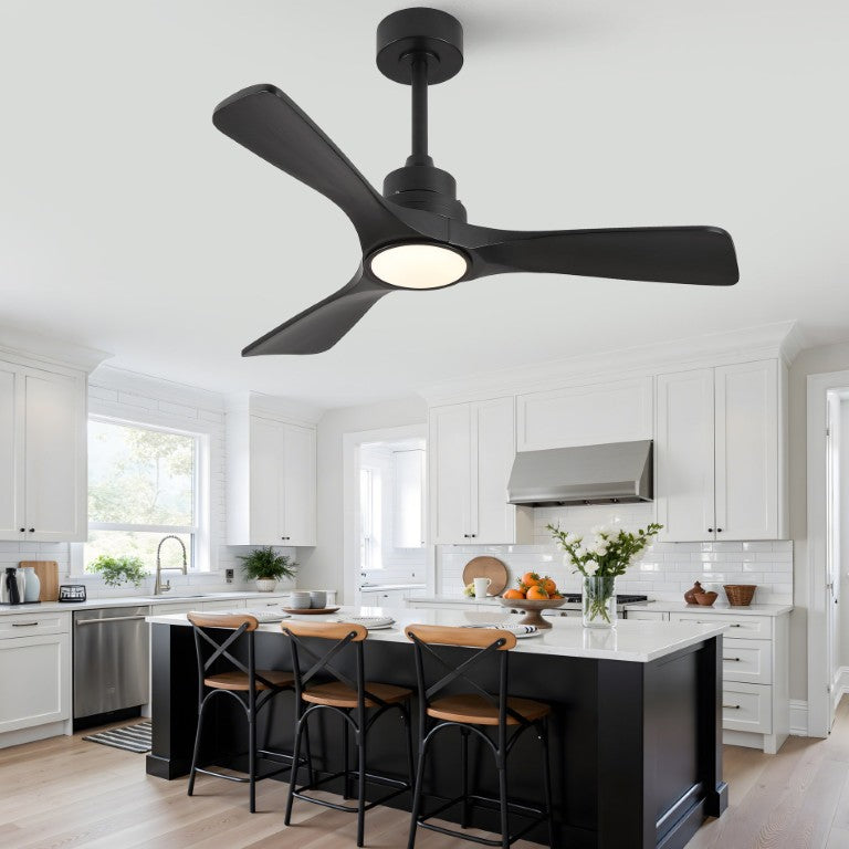 English Elm 42-Inch Matte Black Propeller Ceiling Fan with DC Copper Motor and Smart LED Dimming W2991P521213