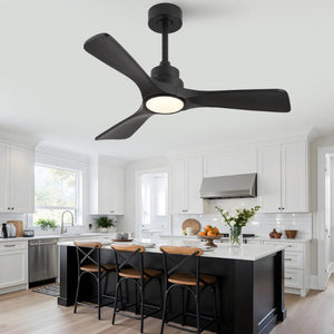 English Elm 42-Inch Matte Black Propeller Ceiling Fan with DC Copper Motor and Smart LED Dimming W2991P521213