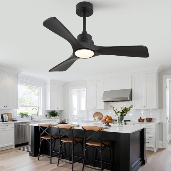 English Elm 42-Inch Matte Black Propeller Ceiling Fan with DC Copper Motor and Smart LED Dimming W2991P521213