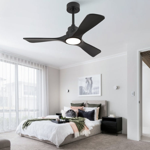 English Elm 42-Inch Matte Black Propeller Ceiling Fan with DC Copper Motor and Smart LED Dimming W2991P521213