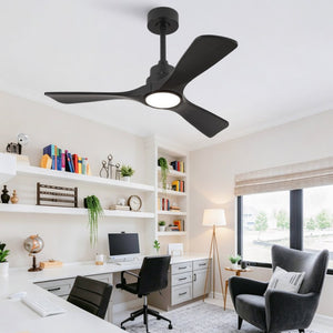 English Elm 42-Inch Matte Black Propeller Ceiling Fan with DC Copper Motor and Smart LED Dimming W2991P521213